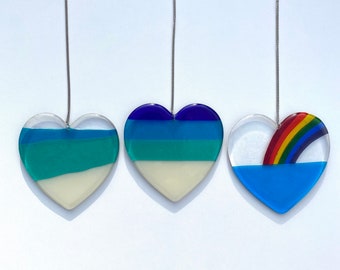 Fused Glass Hearts, Valentines gift, Mother's Day Anniversary gift, WeddingDay Gift, Suncatcher,Home decor