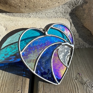 Crashing Wave Heart Stained Glass 4, Valentines gift, Mother's Day Anniversary gift, WeddingDay Gift, Suncatcher,Home decor image 1