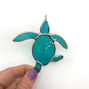 Made to order Iridescent Green Baby Sea Turtle Stained Glass, image 4