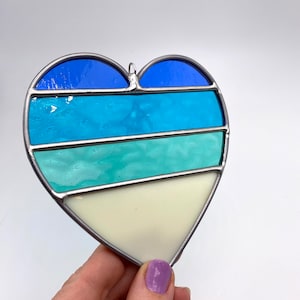Emerald Hearts at the Beach Stained Glass 4.25x4.5.”