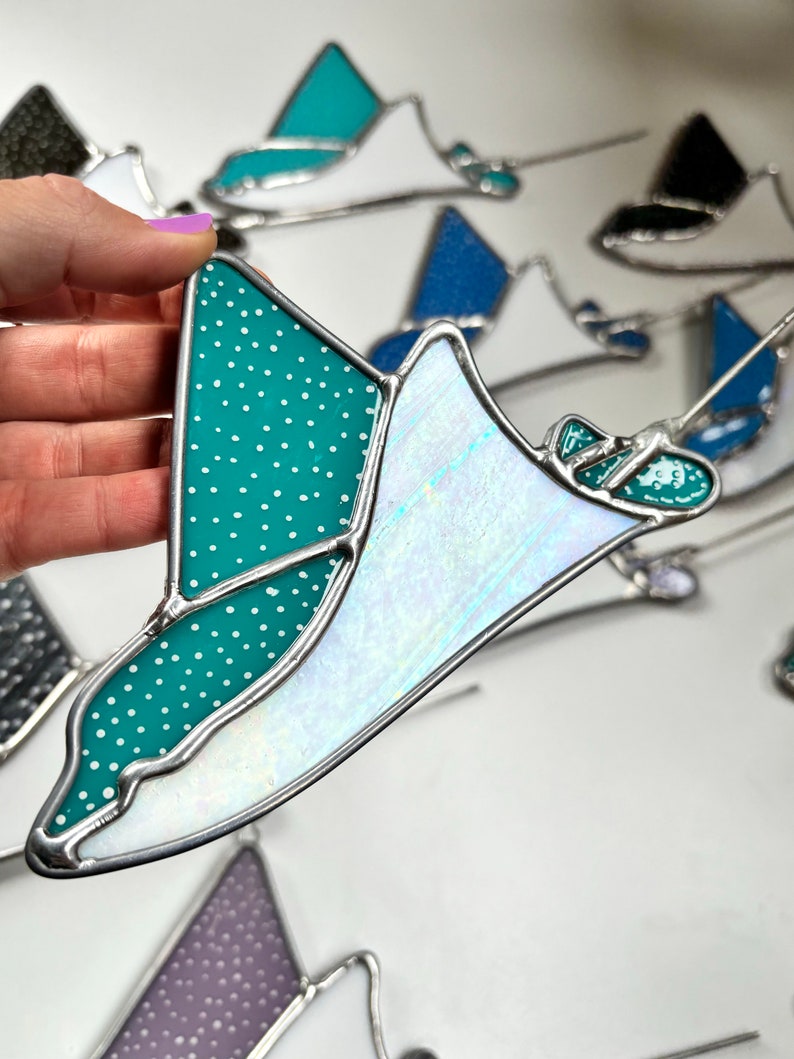 Spotted Eagle Ray Stained Glass Iridescent versions Peacock & Iridescent