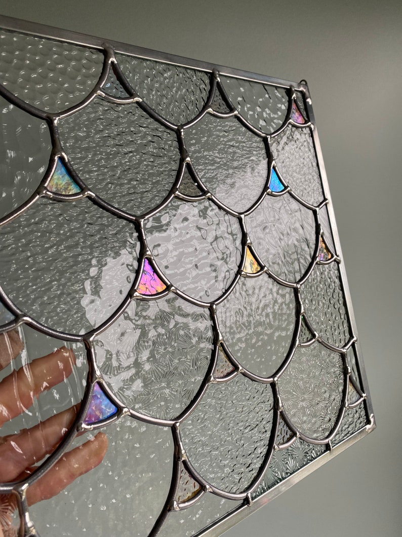 Handmade Mermaid Scales Stained Glass Suncatcher, Iridescent Home Decor ...