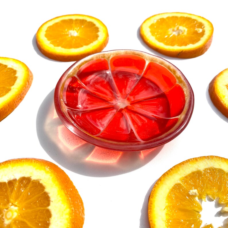 Orange Slice Fruit Fused Glass Ring dishes image 4