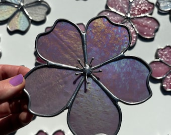 Purple Iridescent Cherry Blossom Stained Glass Wall Art or suncatcher