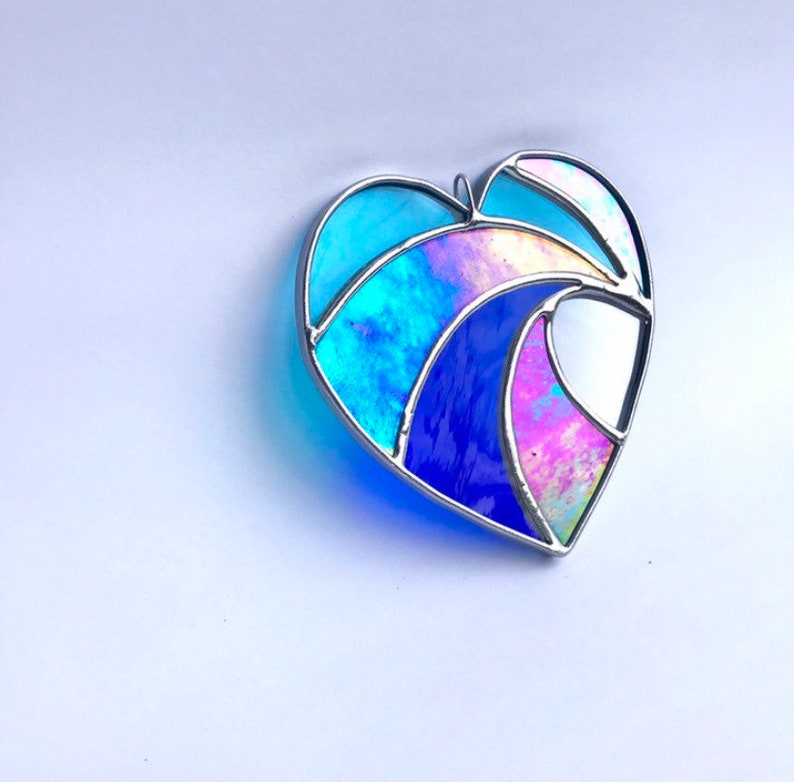Made to order Crashing Wave Heart Stained Glass, Valentines gift, Mother's Day Anniversary gift, WeddingDay Gift, Suncatcher,Home decor image 4