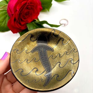 Gold Iridescent Whale Shark Wave Glass Ring Dish