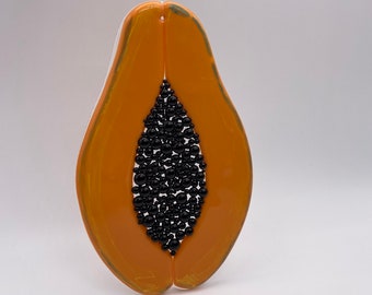 Papaya Fused Suncatcher, fused glass papaya