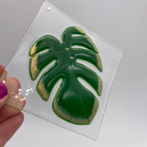 Handmade Monstera Green and Gold Leaf Fused Suncatcher image 9