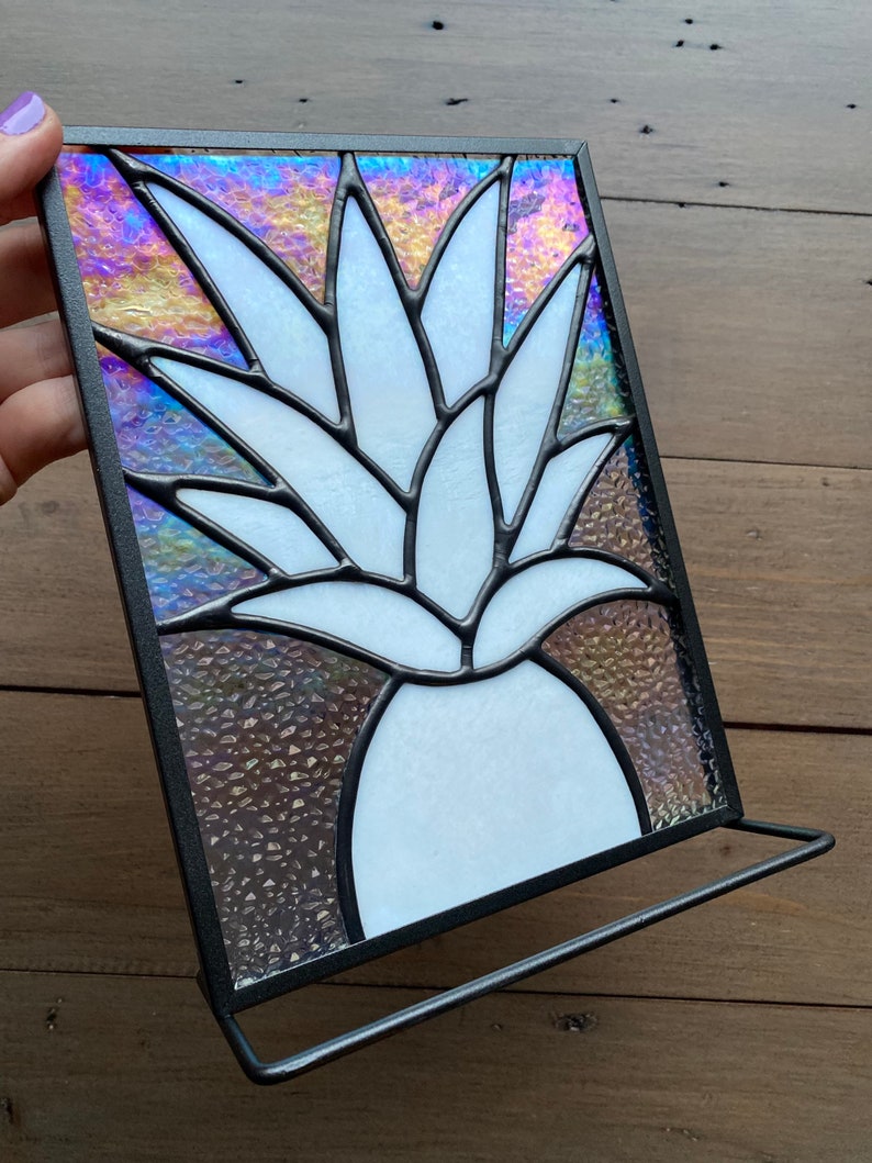 Pineapple Stained Glass, Iridescent white and clear, stand image 7