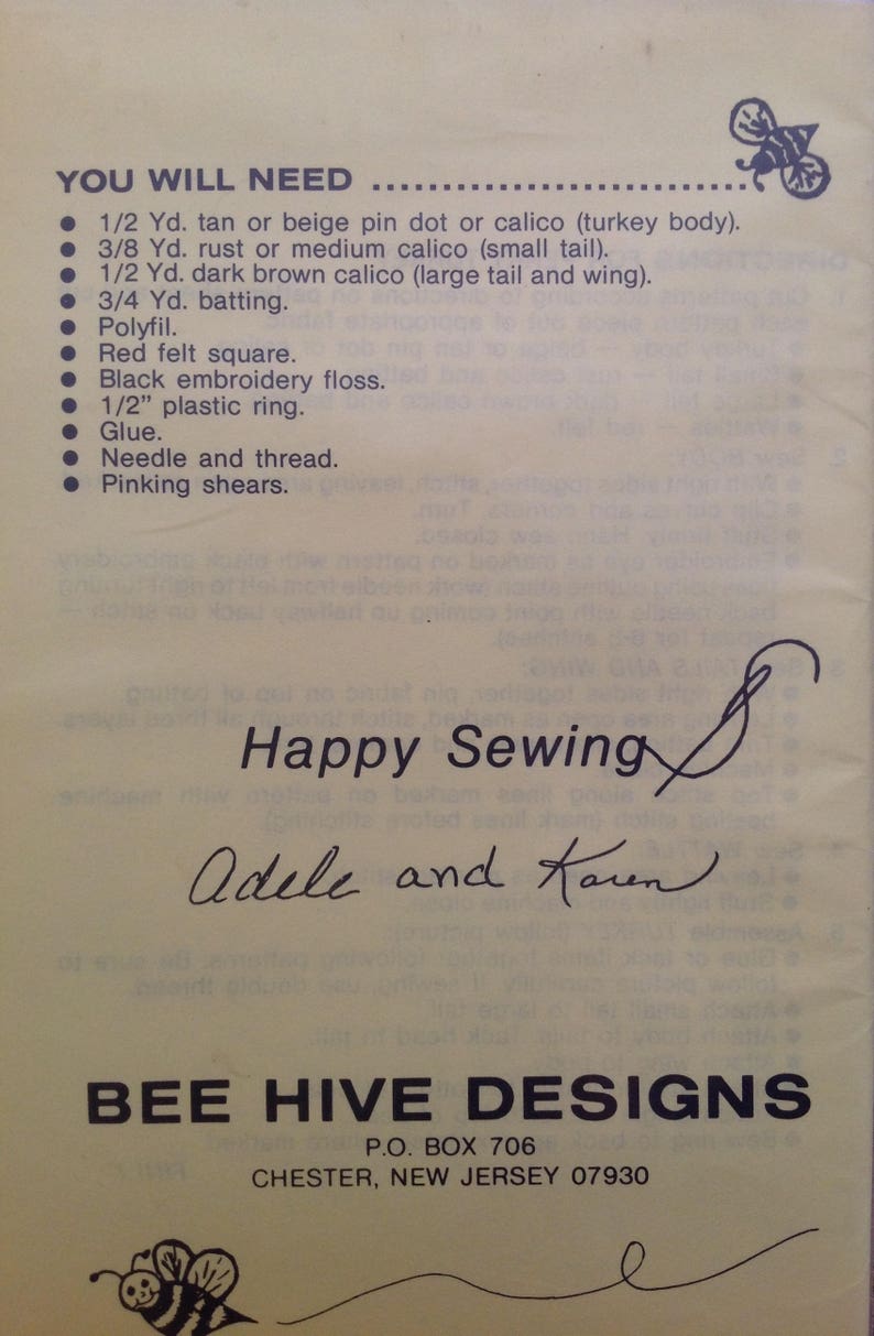 Vintage Bee Hive Perky Turkey UNCUT