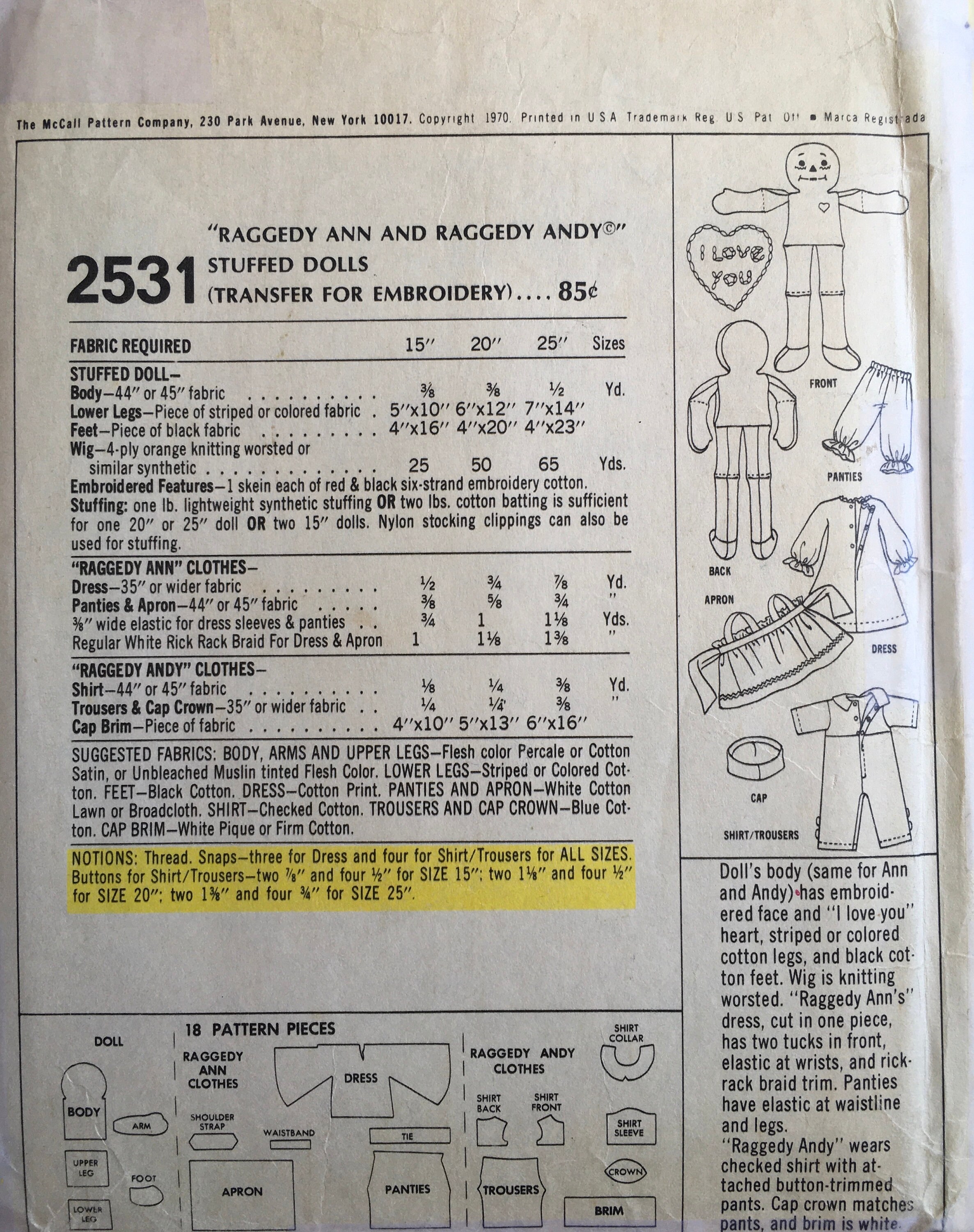 McCall's 2531 Craft Pattern Vintage UNCUT Etsy España