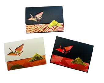 Origami Crane Cutout Pattern Japanese Chiyogami  Greeting Cards (set of 3) crane06