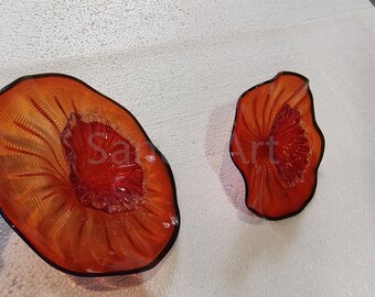 7 Stück Handgemachte rote mundgeblasene Glasblumen für die Wanddekoration