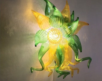 30cm hand made blown glass hotel corridor wall scone green and amber color glass wall lighting customized