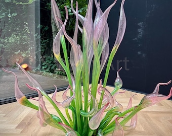 Pink and green color blown glass sculpture outdoor garden decoration art