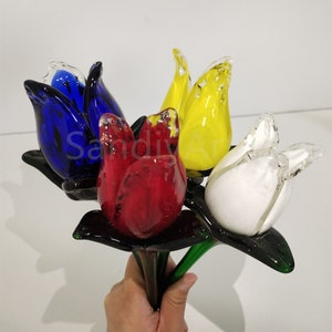 20 Custom Color Glass Rose Flowers: Handmade Blown Glass Decor
