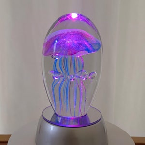 Hand Blown Glass Jellyfish Night Light: Color Changing LED Tabletop Decor
