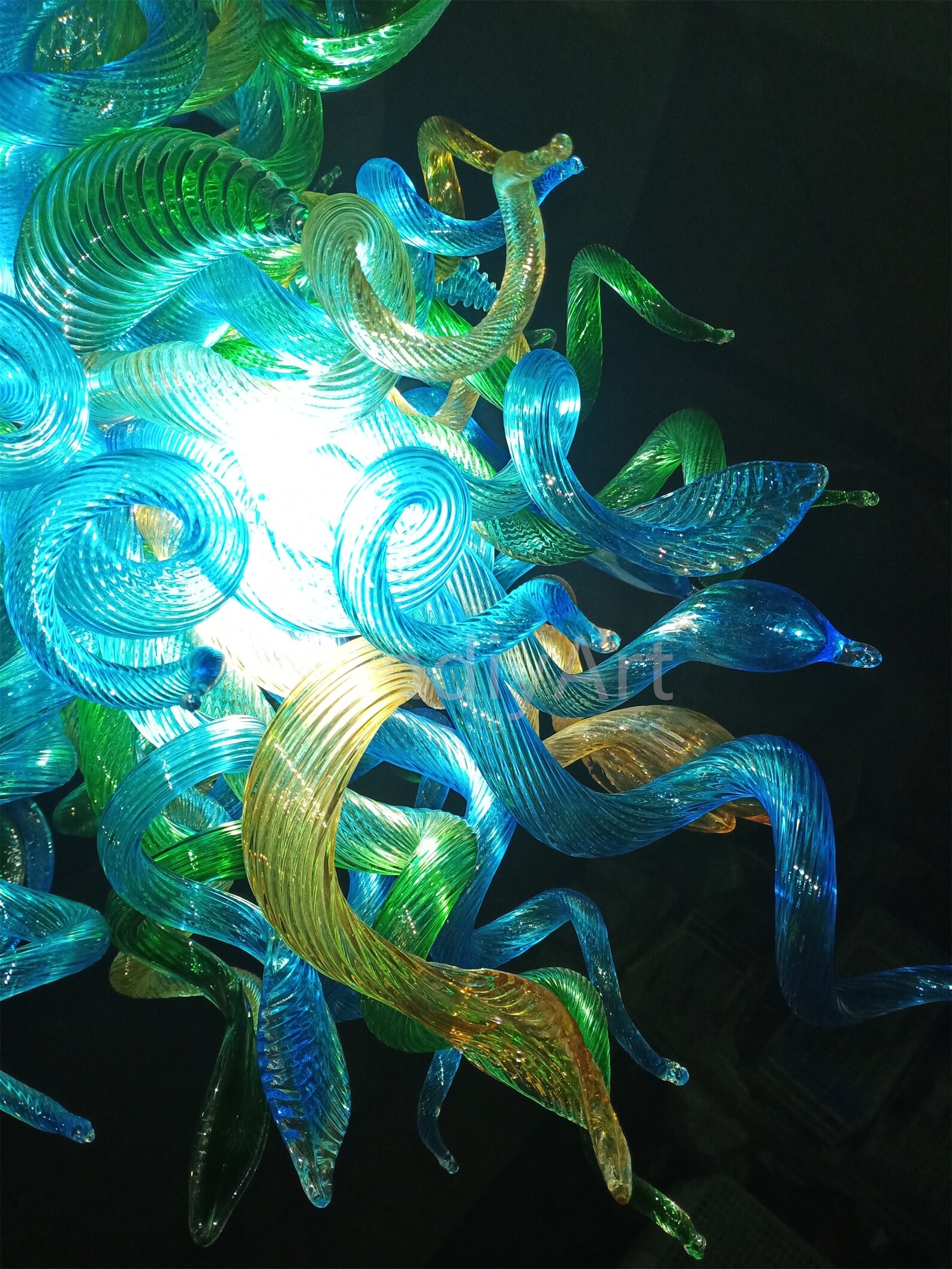 120cm Blown Glass Chandelier Lighting Blue and Amber Green Etsy