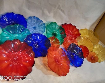 Mundgeblasene Kunst-Glasblumen-Wand-Dekor: 12 Stück Glasteller