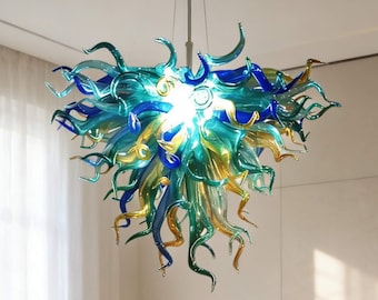 Hand Made Blown Glass Chandelier: Multicolor Lighting DIY Art Lamp