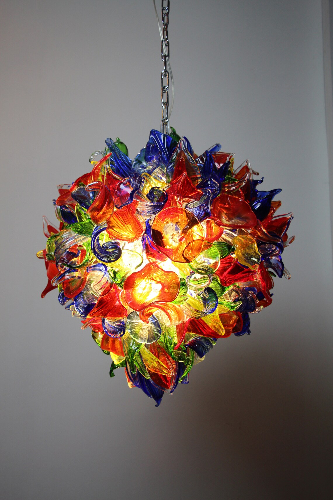 Colorful hand blown glass flower lighting Etsy