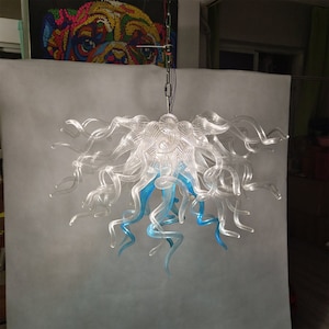 Hand made blown glass chandelier clear color with a little blue office modern lighting decoration