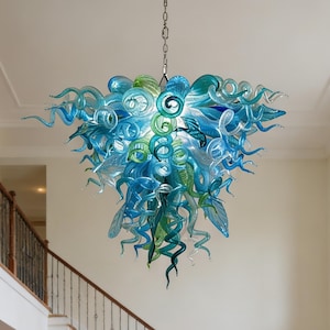 Custom Design Dining Room Blue Glass Chandelier