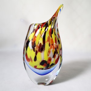 Holiday gifts hand made blown glass flower vase yellow mixed colors 25cm