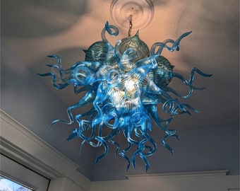 65cm blue borosilicate glass chandelier dining room lighting decoration diy art