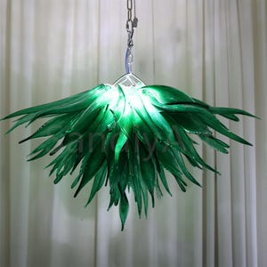Green color hand made DIY grass shape blown glass chandelier dining room lighting decoration