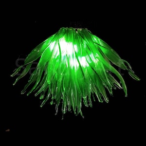 Hand Blown Green Glass Leaf Chandelier - 70cm Custom Lighting