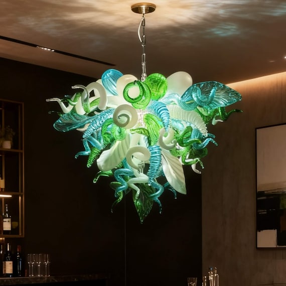 Hand made blown glass chandelier white green color custom design dining room decoration