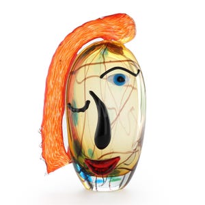 Hand Blown Glass Abstract Face Statue: Tabletop Art Decoration