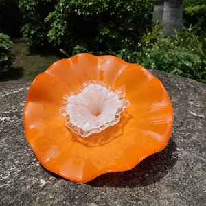 Orange and white hand made blown glass flower for wall decoration