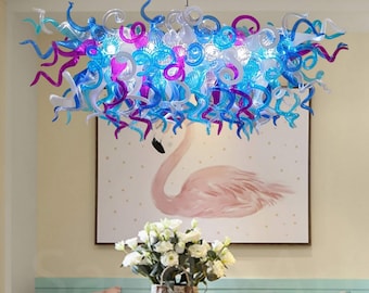 Multicolor Glass Linear Chandelier: Hand Made Modern Lighting Dining Room