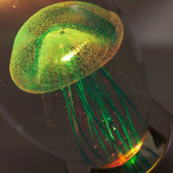 Hand made blown glass Jellyfish night light colors change with led base, festival business gift tabletop decoration