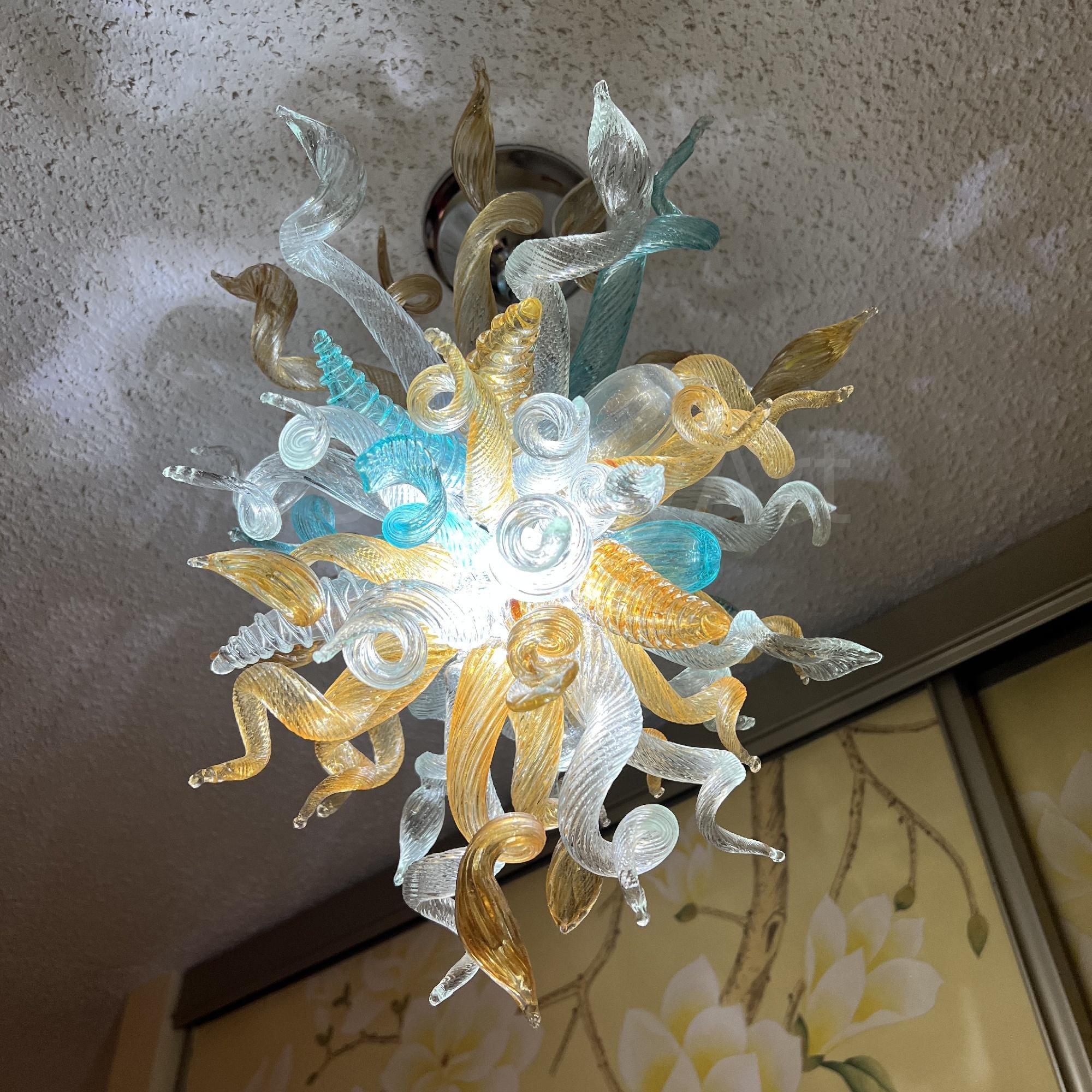 Hand Blown Art Glass Chandelier: Multicolor Luxury Lighting (40cm)