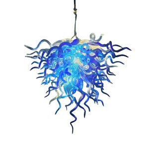 80cm DIY blue and clear hand blown art glass chandelier office lighting decoration
