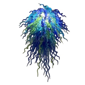 100 cm handgemachte diy Glasur Glas Kronleuchter blaue Farben Wohnzimmer Beleuchtung decoraiton
