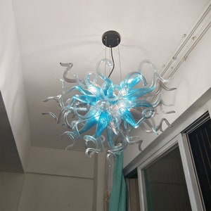 Blau & Grau mundgeblasenem Glas Kronleuchter: DIY Esszimmer Beleuchtung