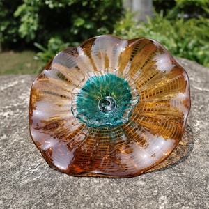 Brown and orange blown glass art plates decoration for wall, window, outdoor