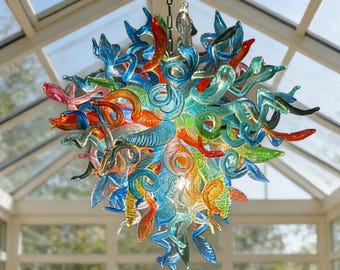 Hand Blown Art Glass Chandelier: Colorful Custom Lighting