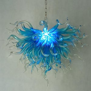 70cm DIY hand blown art glass ocean blue chandelier, custom dining room lamp