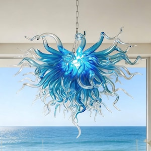 Art glass ocean blue chandelier hand made custom design