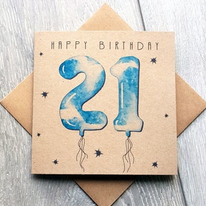 21st Birthday Card with balloons, simple unique aged 21 years happy birthday card. Ideal for male friend, neighbour, son, nephew, grandson