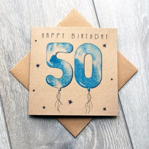 50. Geburtstagskarte mit Luftballons, einfache und einzigartige alles Gute zum Geburtstagkarte im Alter von 50 Jahren. Ideal für männliche Freunde, Nachbar, Papa, Onkel, Kollege