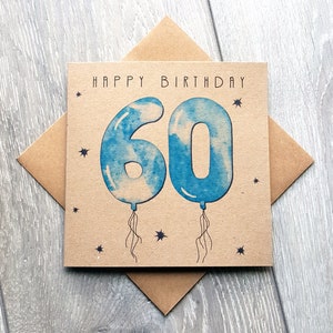 60. Geburtstagskarte mit Luftballons, einfache und einzigartige alles Gute zum Geburtstagkarte im Alter von 60 Jahren. Ideal für männliche Freunde, Nachbar, Papa, Onkel, Kollege