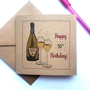 50th Geburtstagskarte mit Champagner im Alter von 50 Jahren. Alles Gute zum Geburtstagkarten für beste Freundin, Schwester, Tante, Mama recycelt