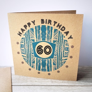 60. Geburtstagskarte mit blauem Muster, einfache und einzigartige alles Gute zum Geburtstagskarte im Alter von 60 Jahren. Ideal für männliche Freunde, Nachbarin, Onkel, Kollegin