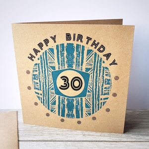 30.Geburtstagskarte mit blauem Muster, einfache einzigartige alles Gute zum Geburtstagkarte im Alter von 30 Jahren. Ideal für männlichen Freund, Sohn, Neffe, Kollegen, Cousin
